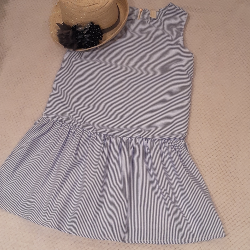 GIRLS: Blue and White Striped Sleeveless Dress